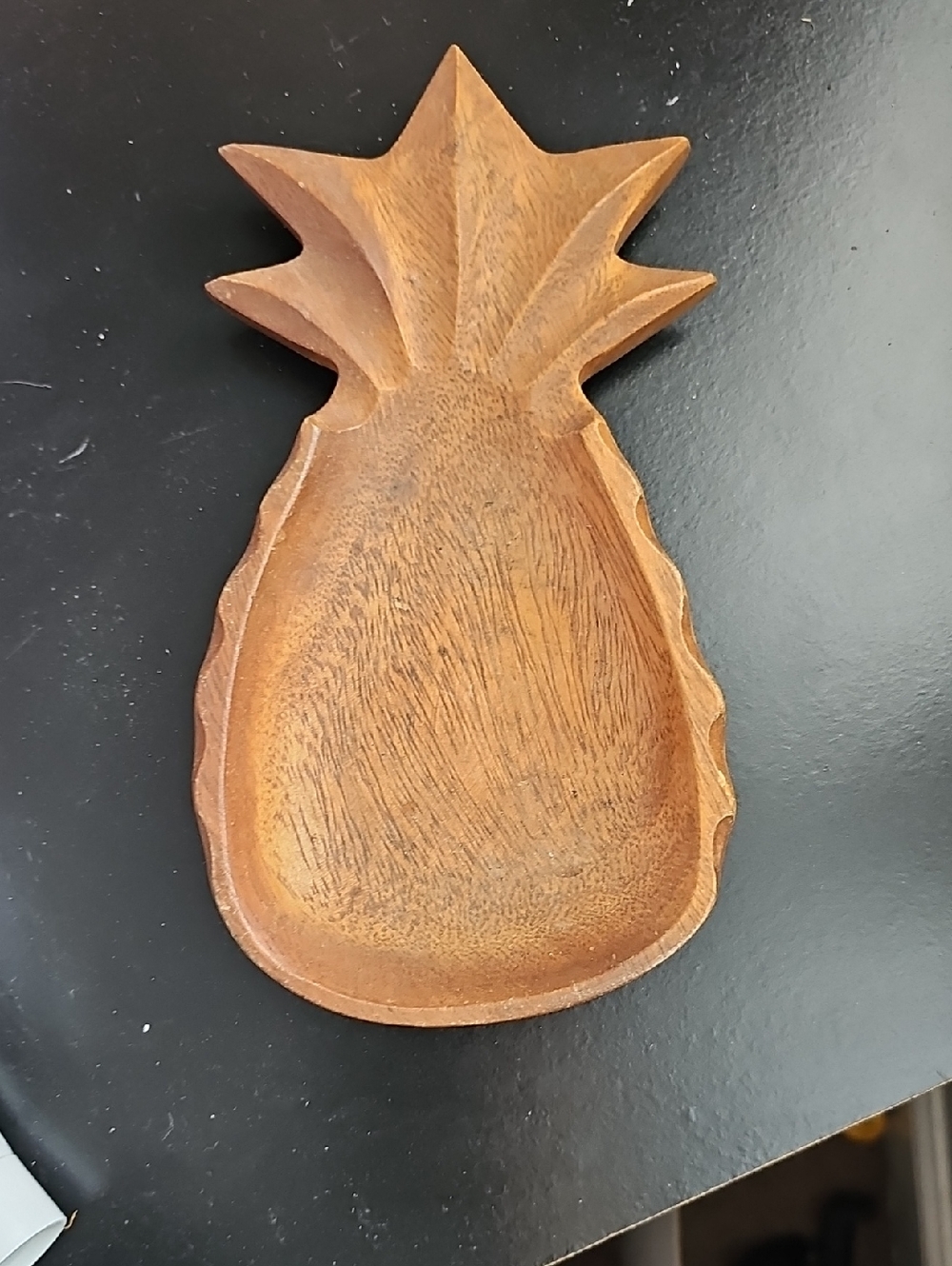 Hand-Carved Pineapple Wood Trinket Dish - Brown